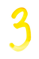 Yellow watercolor numbers