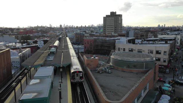 Aerial of Flushing, Queens and Subway, New York