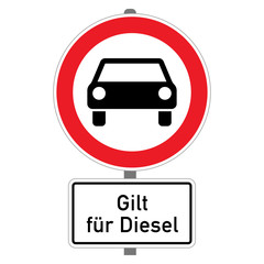 Fahverbot für Diesel Fahrzeuge - Zeichen, Schild