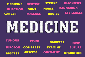 medicine Words and tags cloud. Medical concept