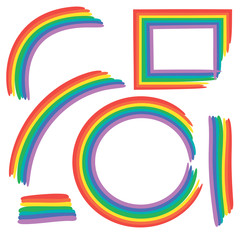 Obraz premium Set of rainbow frames, brush strokes isolated on white background. Vector illustration.