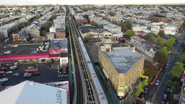 Aerial of Flushing, Queens and Subway, New York