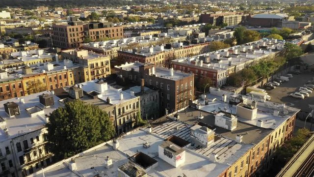 Aerial of Flushing, Queens and Subway, New York
