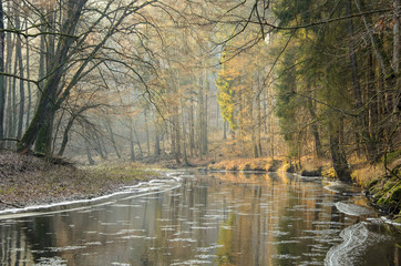 River Upa near Red bridge in Babicino valley during December.