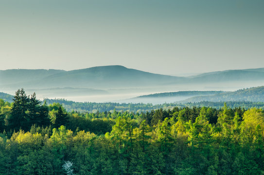 The mystical hill Plesivec upon Jince village captured from Kublov village in may.