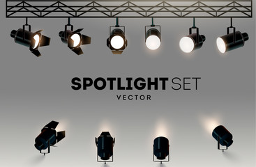 Spotlights realistic transparent background for show contest or interview vector illustration - obrazy, fototapety, plakaty