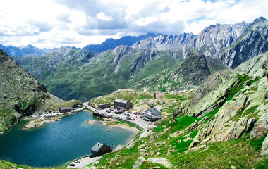 Naklejka na ściany i meble The Lake the Great St Bernard Pass, Switzerland and Italy Border, Alps, Europe