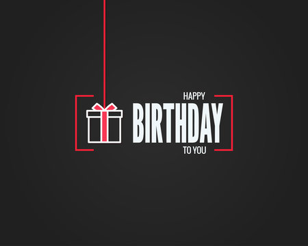 Happy birthday sign. Birthday gift box linear card on black background