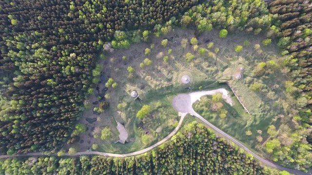 Famous fort froideterre (ww1) in Verdun forest by drone. Vertical view
