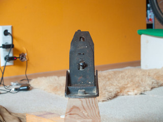 old retro jack plane tool on wooden beam