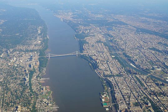 Aerial view of the George Washington Bridge over the Hudson River between New York and New Jersey 