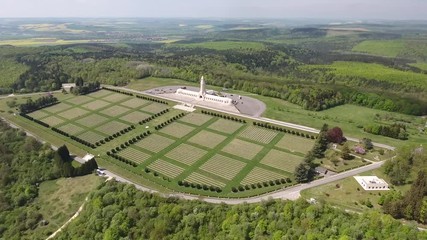 Full view of Douaumont ossuary by drone. Day time WW1 memorial