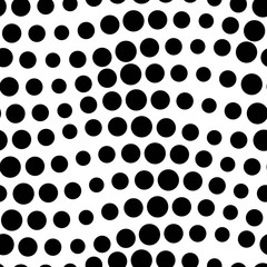 Abstract Contrast Black and White Geometric Seamless Pattern with Circles.  Optical Psychedelic Illusion. Wavy Structural Texture. Raster Illustration
