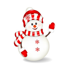 Christmas snowman isolated on white background.