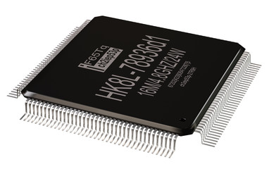 Integrated circuit or lowpass micro chip and new technologies on isolated. Computer parts coprocessor integral IC component digital signal processor. CMOS coprocessor microprocessors 3d rendering.