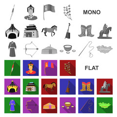 Country Mongolia flat icons in set collection for design.Territory and landmark vector symbol stock web illustration.