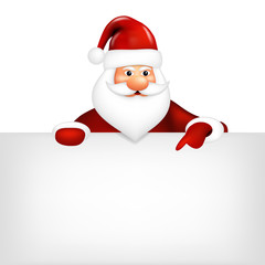 Realistic Santa Claus pointing in white blank, isolated on white background.