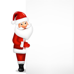 Realistic Santa Claus pointing in white blank, isolated on white background.