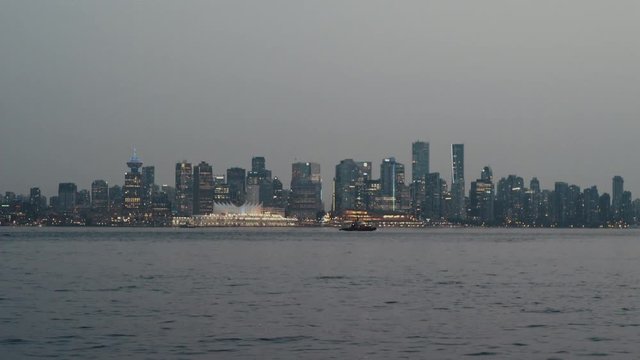 Evening grey skyline of downtown Vancouver