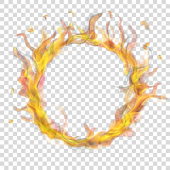 Translucent ring of fire flame with smoke on transparent background. Transparency only in vector format