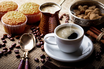 Black coffee on old background