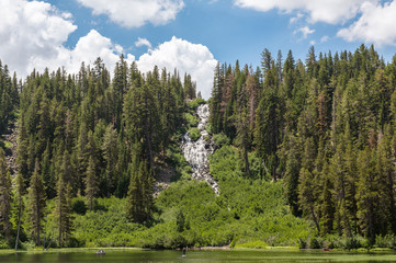 Fototapeta na wymiar View of Twin Falls from Twin Lakes in Mammoth Lakes, California