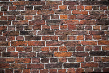red (orange) brick wall background, horizontal wide brick wall.