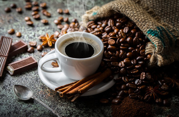 Black coffee on old background