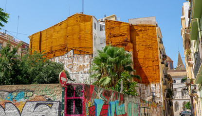 colorful street corner with graffiti in the city of Valencia