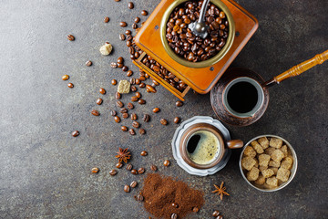 Black coffee in a cup on old background