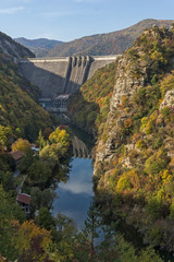 Fototapeta na wymiar Amazing Autumn ladscape of The Vacha (Antonivanovtsi) Reservoir, Rhodope Mountains, Plovdiv Region, Bulgaria