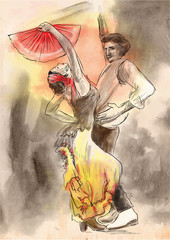Flamenco - An hand painted vector illustration. - obrazy, fototapety, plakaty