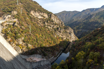 Amazing Autumn ladscape of The Vacha (Antonivanovtsi) Reservoir, Rhodope Mountains, Plovdiv Region, Bulgaria