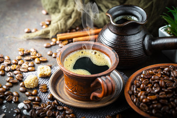 Black coffee on old background