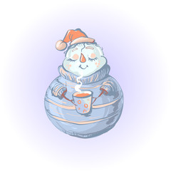 Snowman in sweater Drinking Coffee vector illustration
