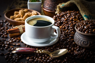 Black coffee on old background