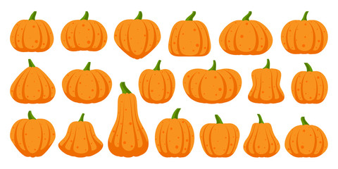 Pumpkin simple flat color icons vector set