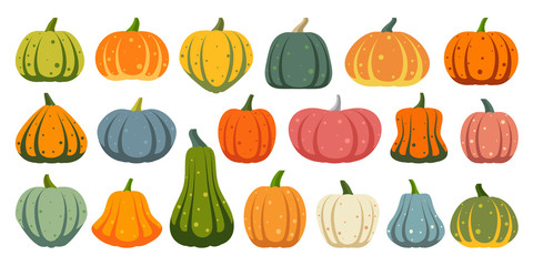 Pumpkin simple flat color icons vector set