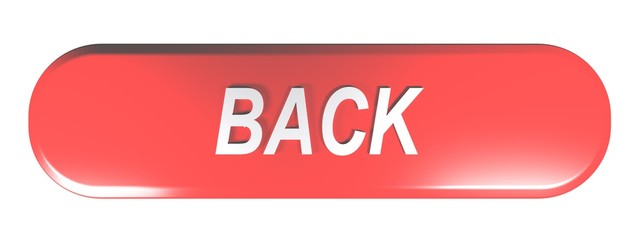 Red rounded rectangle push button BACK - 3D rendering