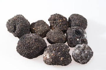 Black truffles isolated on a white background.