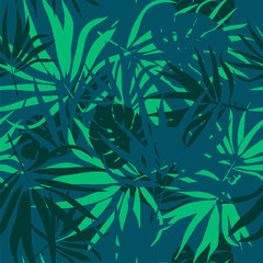 Tropical leaves. Seamless texture with palm tree leaf and monstera leaves . Vector pattern.