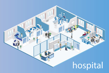 interior of hospital room, pharmacy, doctor's office, reception
