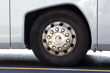 The big wheel of a passenger bus