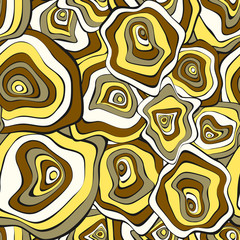 Hand Drawn Wavy Circles. Abstract Seamless Background in Ethnic Style. Vector Psychedelic Pattern with Deformed Rounds. Wave Seamless Pattern for Fabric, Textile, Cloth Design. Distortion, Spots.