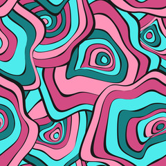 Wavy Distorted Rounds. Seamless Pattern with Deformed Circles. Hand Drawn Abstract Background. Vector Psychedelic Illustration with Colorful Spots. Wave Seamless Pattern for Fabric, Textile, Wrapping.