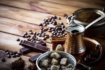 Black coffee on old background