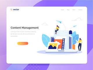 Content Management concept in flat design. Creating, marketing and sharing of digital - vector illustration.