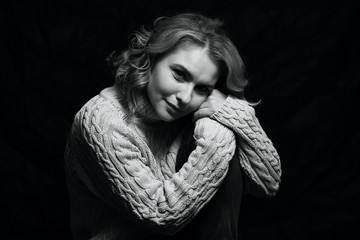 Black and white portrait of a beautiful woman