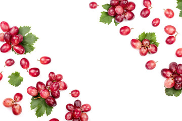 pink grapes isolated on the white background with copy space for your text. Top view. Flat lay pattern