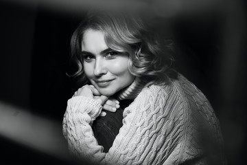 Black and white portrait of a beautiful woman